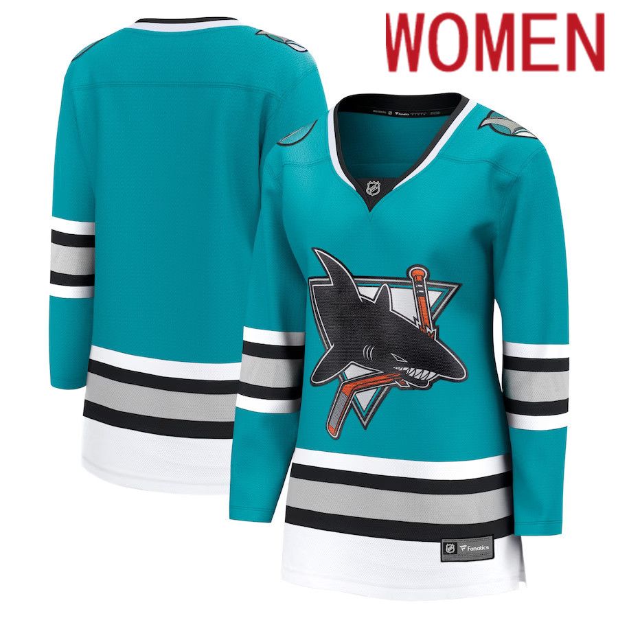 Women San Jose Sharks Fanatics Branded Teal 30th Anniversary Premier Breakaway Team NHL Jersey->women nhl jersey->Women Jersey